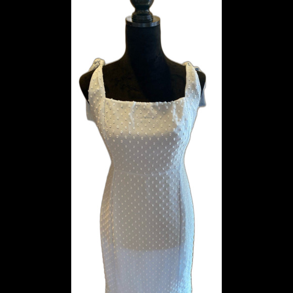 Lulus Dress Size Large Periwinkle Blue Swiss Dot Tie-Strap Midi Lined Ruffle Hem - Picture 2 of 12